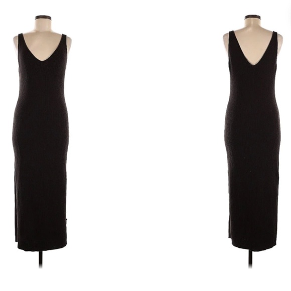 H&M Divided NWT Black Ribbed  V Neck Strappy  Bodycon Sheath Dress SZ M - Picture 1 of 9